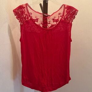 Chic Red Lace Women's Blouse